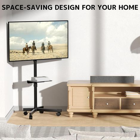 Support-TV roulettes pour 23-60 Pouces Téléviseur - Réglable en Hauteur Support TV sur Pied TV Mobile avec Support Média, Compatible VESA Jusqu’à 400 x 400 mm, Charge Maximale 40 KG, Noir (1/5)