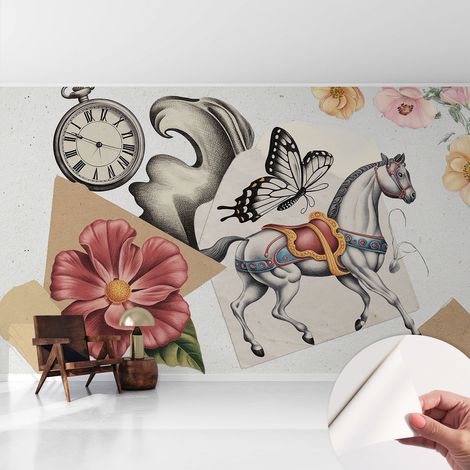 Papier peint adhésif décoratif pour salon chambre et cuisine Facile à poser avec colle Fleurs vintage 416x254 cm (1/5)
