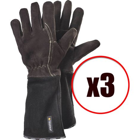 Lot de 3 paires de gants de soudure anti chaleur en cuir fleur caprin Tegera EN388 EN407 (1/5)