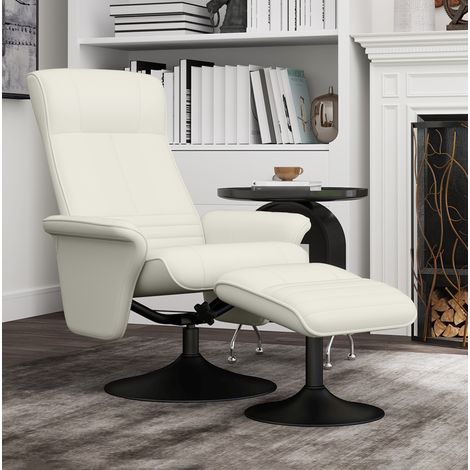 Poltrona relax girevole con poggiapiedi in microfibra color crema (1/5)
