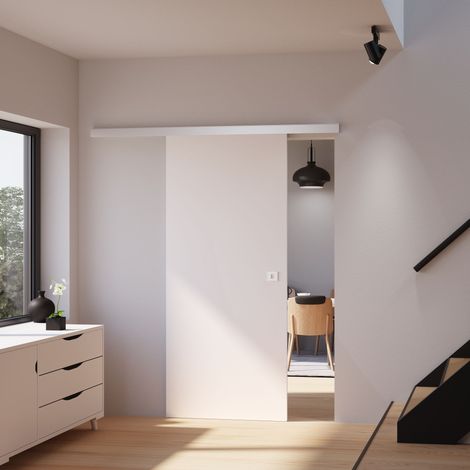 Tür Holzschiebetür weiß 900 x 2035 Zimmertür Holztür Holzschiebetürsystem - Quadratgriff