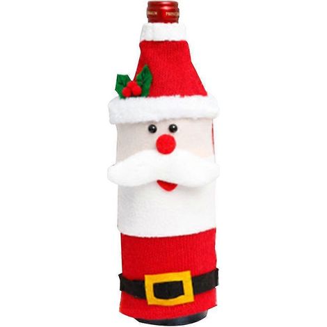 Bolsas para botellas de vino navideñas, fundas para botellas navideñas de Papá Noel hechas a mano para el hogar y restaurantes, juegos de adornos para botellas de vino (1/5)