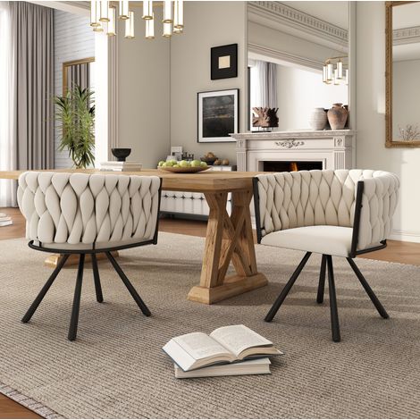 CHICFURN Sillas de comedor giratorias de terciopelo beige 59 x 54 x 72 cm, set de 2 (1/5)