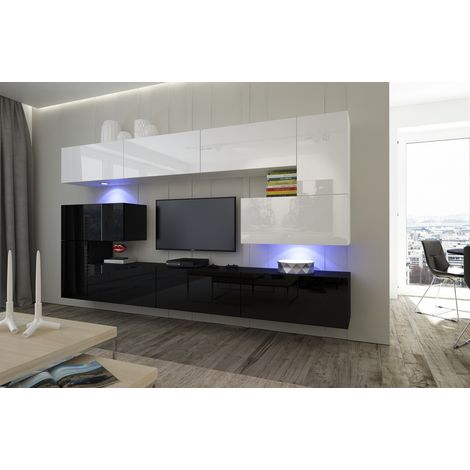 Ensemble meuble TV NEXT 3 AN3-17BW-HG27-1A noir-blanc brillant 263 cm