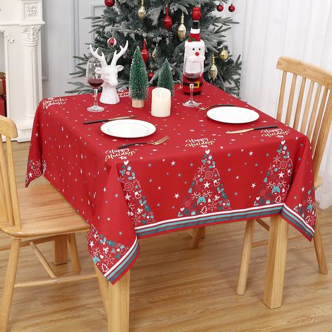Nappe de Noël imperméable & anti-taches, polyester, lavable et réutilisable – motif sapin & étoiles – carrée rouille pâle 137 x 137 cm - Taille : Red base 5454 (Germany)
