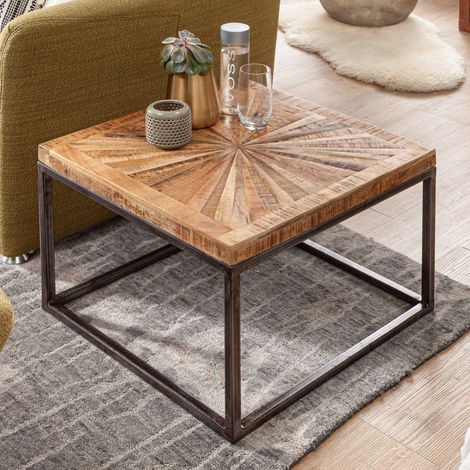 Table basse carrée 55x41 cm en manguier massif et métal (1/5)