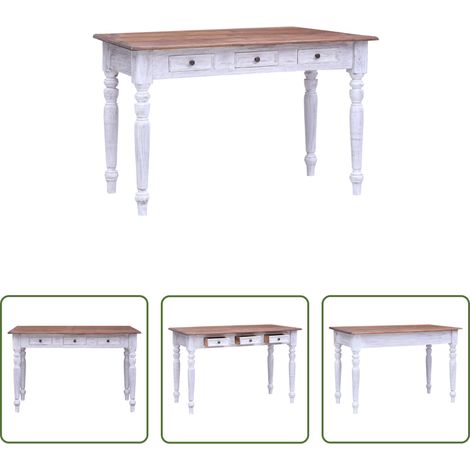 Tiroirs - Bureau avec tiroirs blanc 117x57x75 cm bois d'acajou massif (1/5)