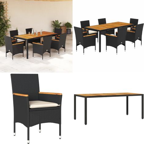 Ensemble à manger de jardin et coussins 7pcs noir rotin acacia - Salon De Jardin - Mobilier De Jardin - Set De Salon De Jardin - Table De Jardin - Chaises De Jardin - Home & Living (1/5)