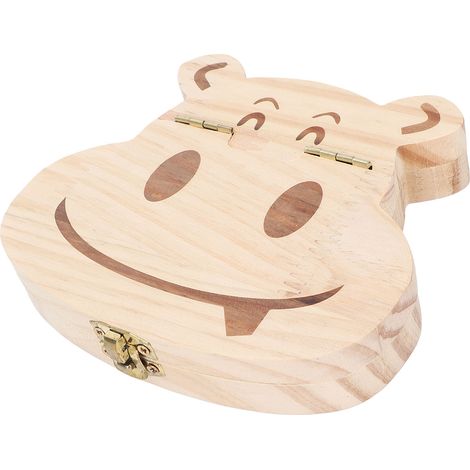 Boîte de rangement en bois pour dents de lait bébé, design hippopotame, personnalisable avec gravure (1/5)