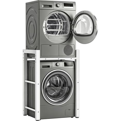Étagère de machine à laver stable et réglable en hauteur - Étagère superposée avec capacité de charge de 260 kg - Pour machine à laver et sèche-linge, hauteur 90-100 cm, blanc (1/5)