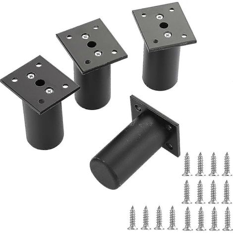 Quatre pieds de meubles réglables, pieds de lit, pieds de meubles relevables en alliage d'aluminium adaptés aux cadres de lit, armoires, tables (noir, hauteur 80 mm). (1/5)