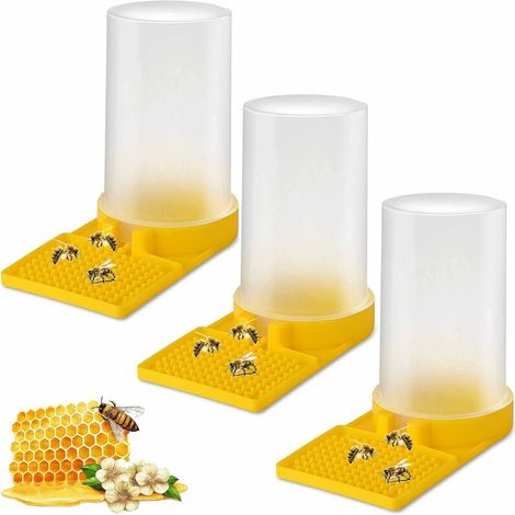 Équipement pour nourrir les abeilles, les ruches et prendre soin des abeilles, comprenant un abreuvoir en plastique, une fontaine jaune en forme de nid et un distributeur automatique de nourriture pou (1/5)