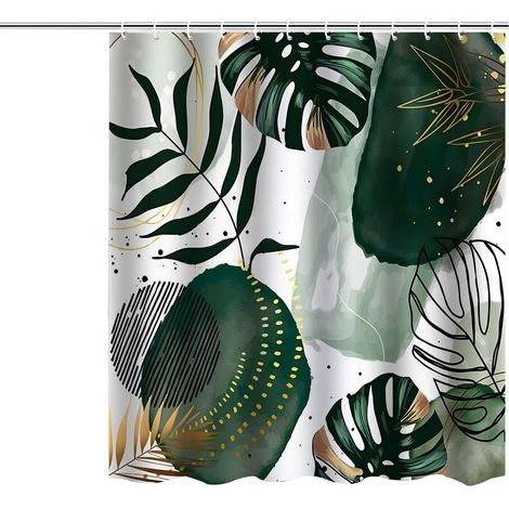 Rideau douche vert bohème 71×71 cm feuilles tropicales polyester imperméable