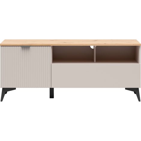 Meuble TV avec rangement intégré coloris Cachemire / Chêne artisan - Longueur 135 x Profondeur 41 x Hauteur 55,7 cm (1/4)