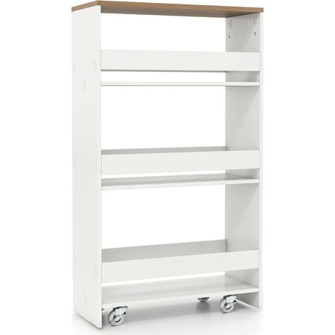 20 cm Desserte de rangement à roulettes 4 niveaux, meuble étroit pour cuisine, salle de bain et bureau (1/2)