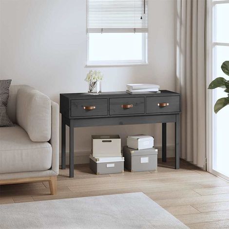 vidaXL Mesa consola de madera maciza de pino gris 114x40x75 cm (1/5)