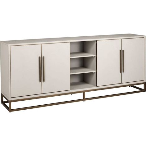 Buffet élégant en chêne et laiton 4 portes - Blanc cassé avec touches de bronze (1/5)