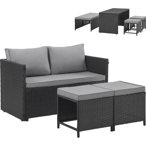 SVITA ATHINA Sitzgruppe Outdoor Gartenmöbel Set Balkonmöbel Polyrattan Schwarz