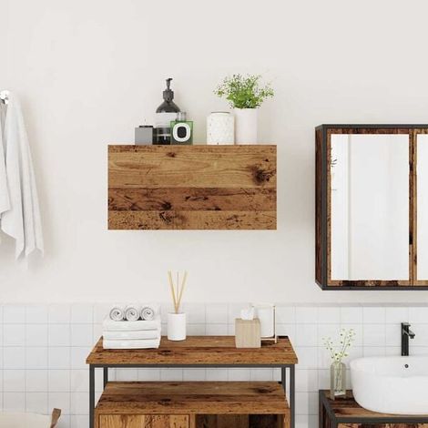 Meuble de Rangement Mural pour Salle de Bain, Design Bois Vintage, 60x25x30 cm, Armoire de Toilette en Bois d'Ingénierie, Étagère Murale Étanche et Organisateur (1/5)