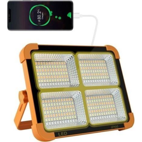 Projecteur LED rechargeable 100 W 10 000 lm – Lanterne portable avec panneau solaire et batterie 16 500 mAh, pour camping, chantier, garage, atelier