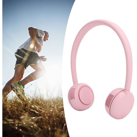 Ventilateur de cou suspendu sans fil, réglable, rechargeable par USB, silencieux, idéal pour le sport à la maison, à l'école ou en extérieur. Rose, 2000 mAh. (1/5)
