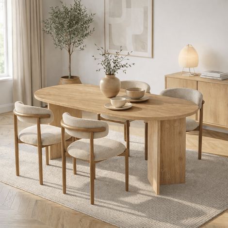 Ovaler Esstisch Eiche Melamin - Japandi - 200x89,5x75 cm - Sota