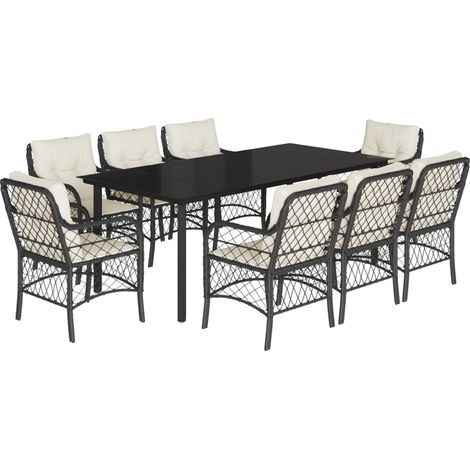 Maison Exclusive - 9-tlg. Garten-Essgruppe mit Kissen Schwarz Pol