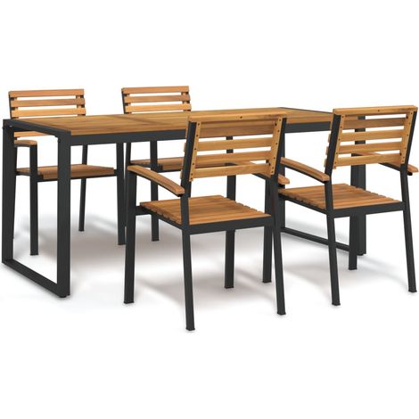 5 pcs Ensemble Table et Chaise de Jardin Contemporain Ensemble Table à manger + 4 chaises bois d'acacia massif et métal 98426 (1/5)
