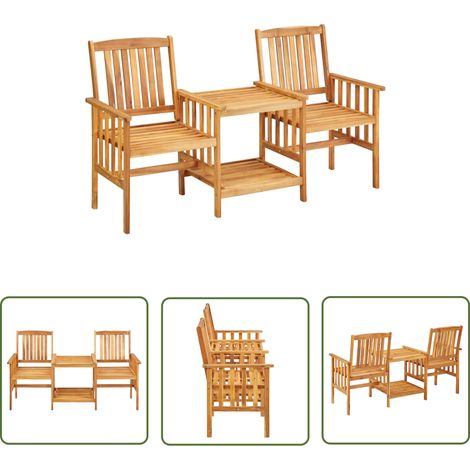 INLIFE Chaises de jardin avec table à thé 159x61x92 cm Bois d'acacia (1/5)