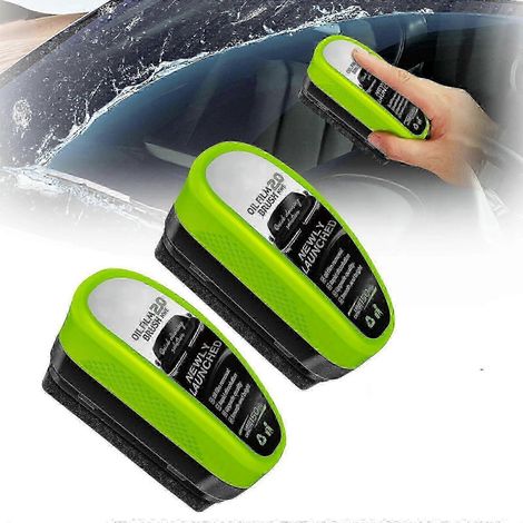 Kit de nettoyage amélioré pour film oléofuge automobile. 2 brosses vertes pour pare-brise et vitres. Version moderne 2.0. (1/5)
