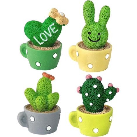 Lot de 4 cactus artificiels décoratifs en ABS à suspendre, plantes artificielles en pot, décoration pour tableau de bord de voiture, bureau, salon (1/5)