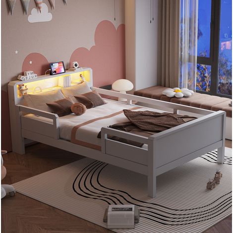 lit enfant couchage rangement 90x200 bois blanc OKMYHOME (1/5)