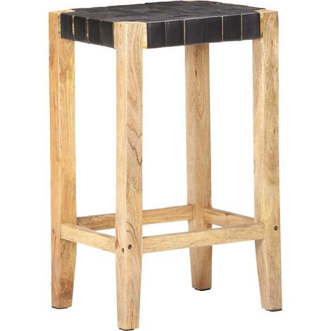 Maison Exclusive - Tabourets de bar lot de 2 noir cuir véritable 75 cm (1/5)