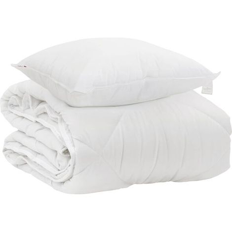 Housse de couette toutes saisons (taie d'oreiller incluse), ensemble deux pièces, microfibre blanche. (1/5)