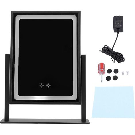 Touch-controlled vanity mirror, 3 color modes, adjustable brightness, 360-degree rotation, makeup with LED light, frosted black (1/5)