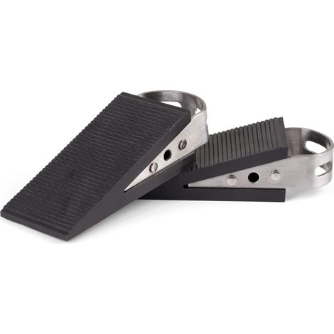 CSPARKV Juego de 2 cuñas para puertas con tirador de aspecto de acero inoxidable – Topes de puerta para suelo – Tope de puerta para suelo, fácil de usar gracias al tirador
