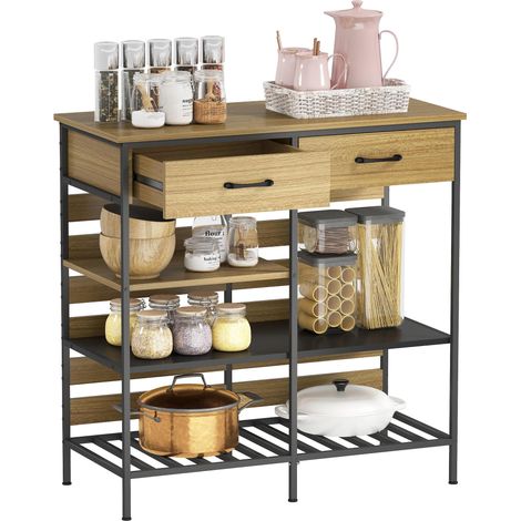 Buffet Cuisine avec 2 Tiroirs 90 x 40 x 91 cm Bois Naturel et Noir (1/5)