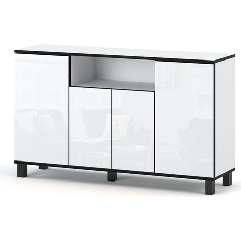 Commode 140 cm - Blanc brillant - Élégante et spacieuse - Idéale pour rangement