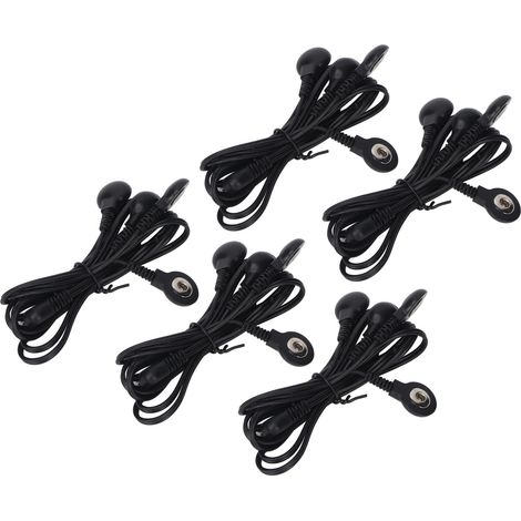 5 fils électrodes de rechange avec connecteurs à bouton-pression 4 mm, fiche 2,5 mm en cuivre, lot de 5 pour appareil de massage, couleur noire (1/5)
