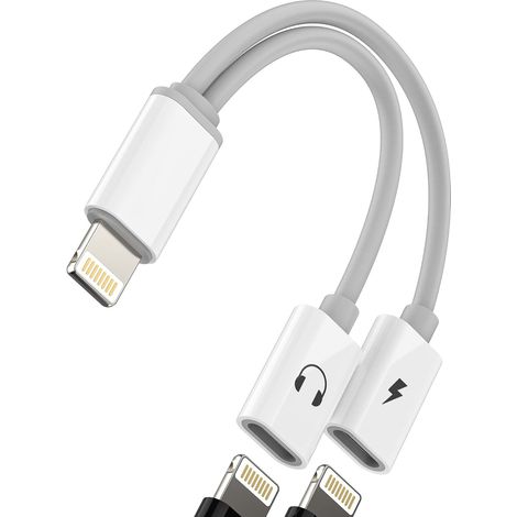Adaptateur Lightning Jack 2en1 Pour 14 Pro Splitter Écouteur Audio Casque Chargeur Prise Connecteur Câble AUX Double Charge Accessoire Auxiliaire Pour Téléphone Tablette Musique (1/5)