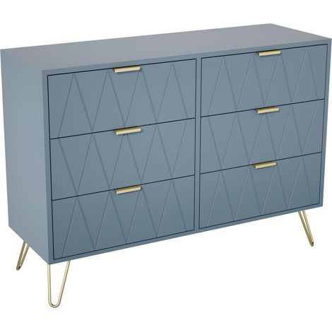 Kommode mit 6 Schubladen 100x34x73cm schmal Graublau (1/5)