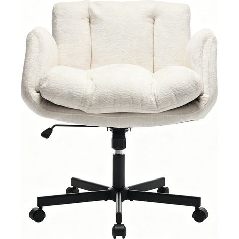 Chaise de bureau en chenille, réglable en hauteur, pivotante à 360°, avec accoudoirs rabattables, double rembourrage, crème/beige (1/5)