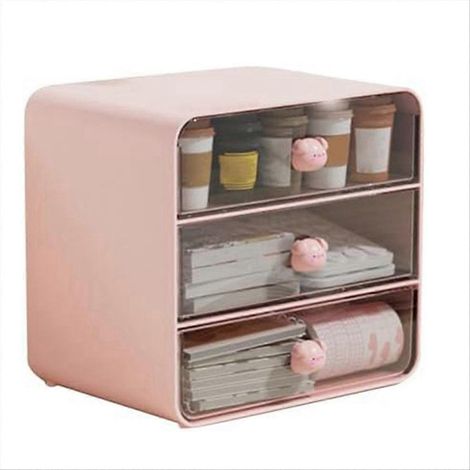 Kosmetikaufbewahrungsbox mit 3 Fächern und Schubladen, Rosa-A (1/5)