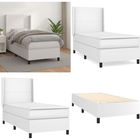 Boxspringbett mit Matratze Weiß 100x200 cm Kunstleder - Boxspringbett - Doppelbett - Bettenrahmen - Kunstlederbett - Weißes Bett - Home & Living (1/5)