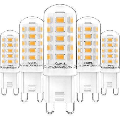 G9 LED-Lampen, 3 W, 220–240 V, entspricht 2840 W Halogen, 2700 K warmweiß, nicht dimmbar, flimmerfrei, 5er-Pack