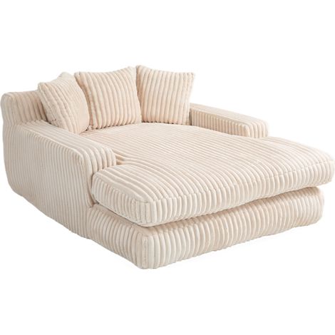 Canapé-lit moderne en velours côtelé Cloud Couch avec 3 coussins moelleux, sofa de sol confortable 1 place pour salon, appartement, bureau (Beige) (1/5)
