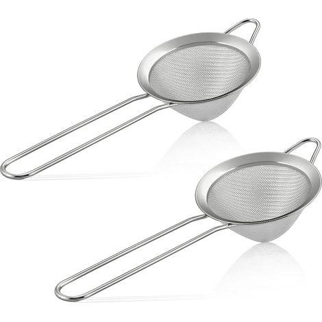 Zweiteiliges Edelstahl-Feinsieb, 8,4 cm, konisch-spitz zulaufend mit langem Griff, Filter für Tee, Cocktails, Kaffee und Speisen, rostfrei, leicht zu reinigen, silberfarben (1/5)