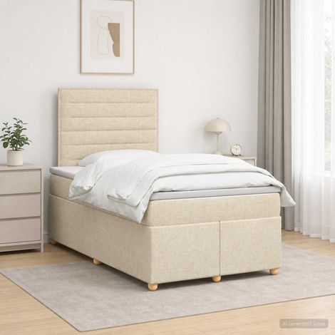 vidaXL Lit boxspring avec matelas Crème 120 x 200 cm Tissu (1/5)