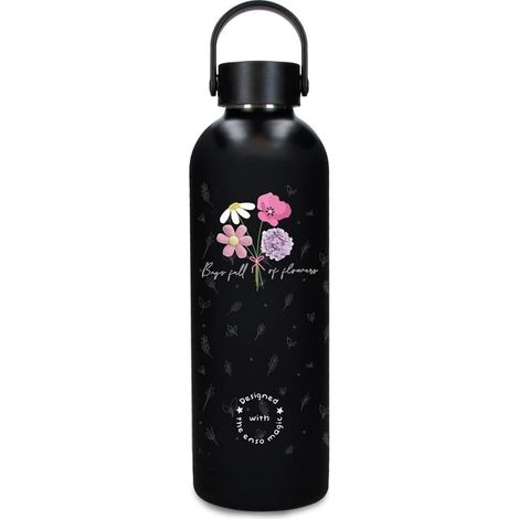 Botella Termica de Acero Inoxidable Negro Enso Magical Full of Flowers 500ml 7x23cms