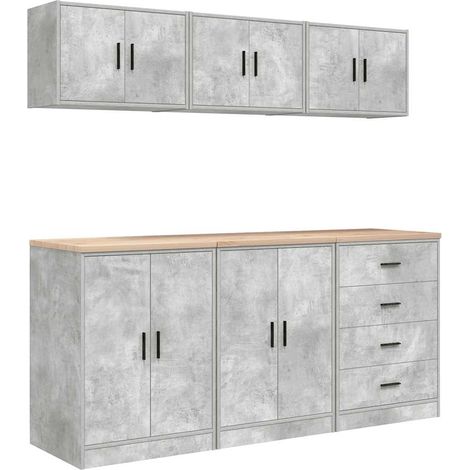Armoires de garage 6 pcs gris béton bois d'ingénierie